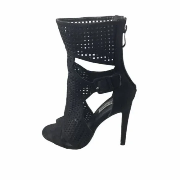 Cape Robbin Heel Suede Boots Black Size 6 Open Toe Chunky - Picture 1 of 5